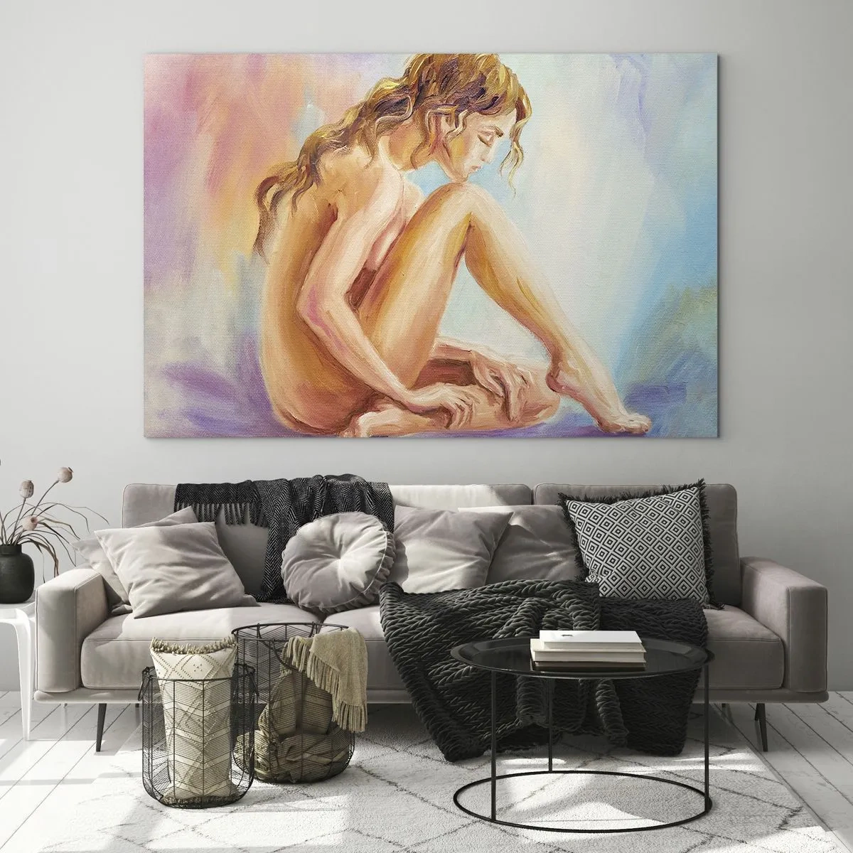 Impression sur verre - Image sur verre - Une femme en reflet subtil sur un fond de couleurs pastel - 70x50cm - Acte de jeunesse - Décoration murale moderne pour le salon et la chambre ARTTOR