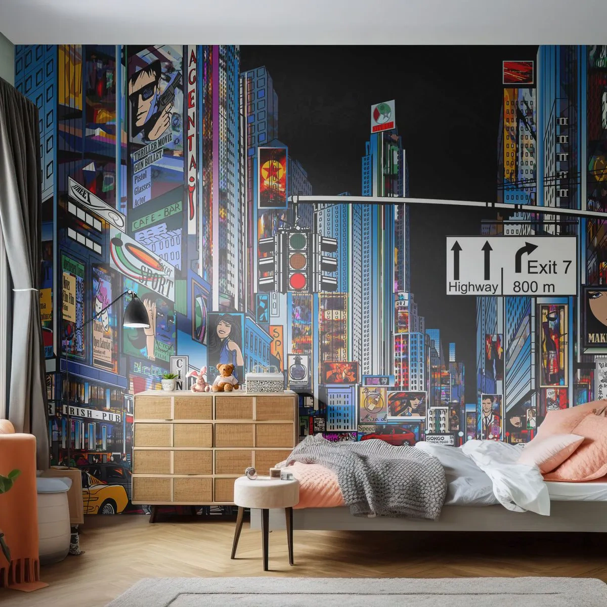Papier peint sur mesure Standard Eco - Grande nuit de bande dessinée - Ville, Architecture, New York