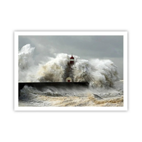 Affiche - Poster - Un phare entouré de vagues violentes pendant une tempête - 100x70cm - La colère de l'océan - Décoration murale moderne pour le salon et la chambre ARTTOR