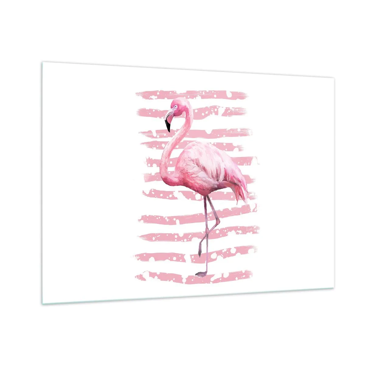 Impression sur verre - Image sur verre - Un flamant rose sur un fond de rayures roses artistiques. - 100x70cm - Avec dignité, bien qu'en rose - Décoration murale moderne pour le salon et la chambre ARTTOR