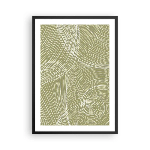 Affiche dans un cadre noir - Poster - Une composition abstraite dans des tons de vert avec des lignes dynamiques. - 50x70cm - Abstraction complexe de blanc - Décoration murale moderne pour le salon et la chambre ARTTOR