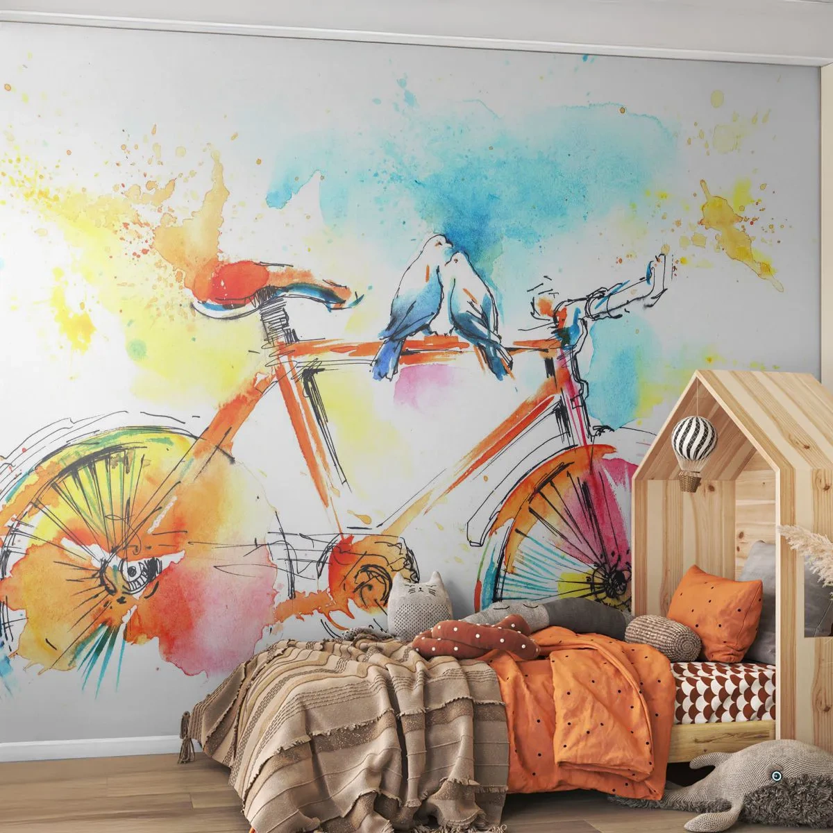 Papier Peint Photo Standard Eco - À deux en vélo - Abstraction, Vélo, Des oiseaux - 350x256 cm
