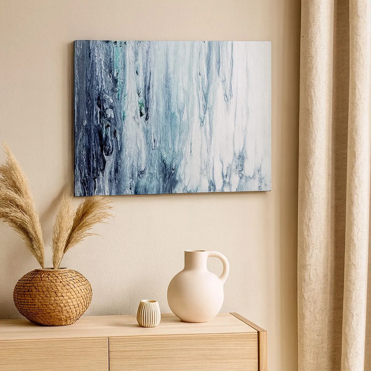 Impression sur toile - Image sur toile - Des stries bleues et blanches abstraites ressemblant à des glaçons - 70x50cm - Une glace bleue - Décoration murale moderne pour le salon et la chambre ARTTOR