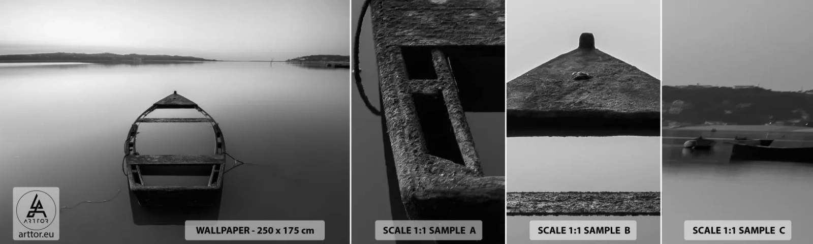 Échantillon De Papier Peint Standard Eco - Nostalgie et mélancolie - Paysage, Lac, Bateau - 100x30 cm