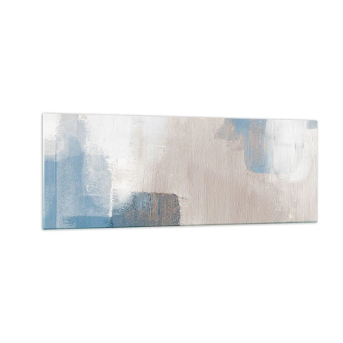 Impression sur verre - Image sur verre - Formes abstraites dans les tons de bleu et de beige - 140x50cm - Abstraction rose derrière un rideau de bleu - Décoration murale moderne pour le salon et la chambre ARTTOR