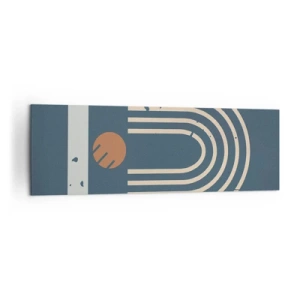 Impression sur toile - Image sur toile - Motif géométrique dans les tons bleu marine, beige et orange sur fond sombre - 160x50cm - Géométrie sur la grenade - Décoration murale moderne pour le salon et la chambre ARTTOR