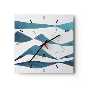Horloge murale - Pendule murale - Formes abstraites dans des tons de bleu sur fond blanc - 30x30cm - Abstraction : composé turquoise - Décoration murale moderne pour le salon et la chambre ARTTOR