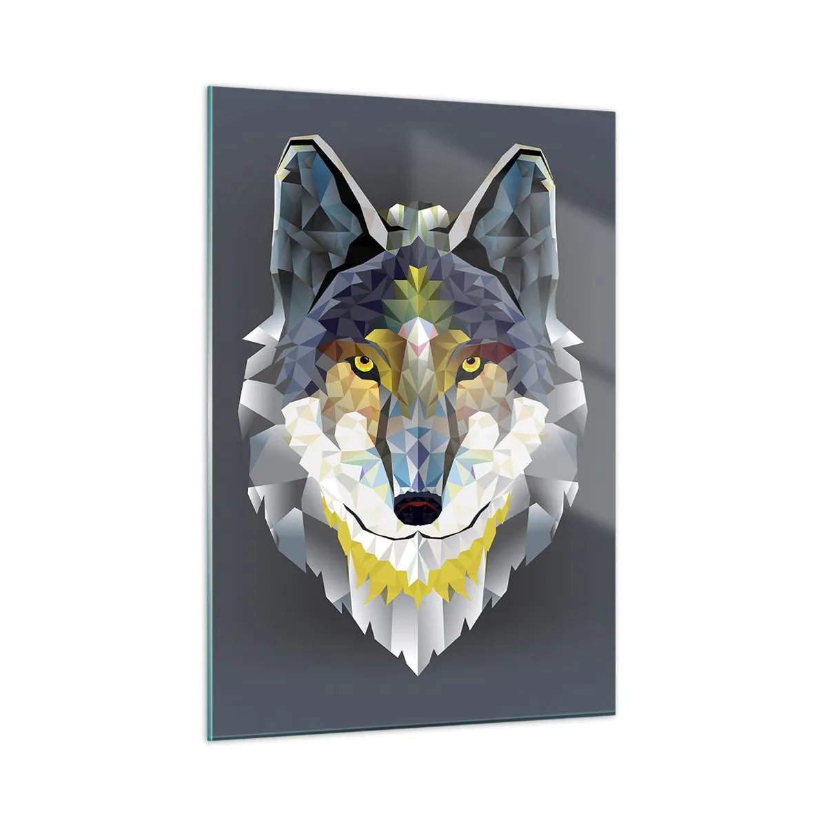 Impression sur verre - Image sur verre - Loup géométrique sur fond sombre - 50x70cm - On parle du loup - Décoration murale moderne pour le salon et la chambre ARTTOR