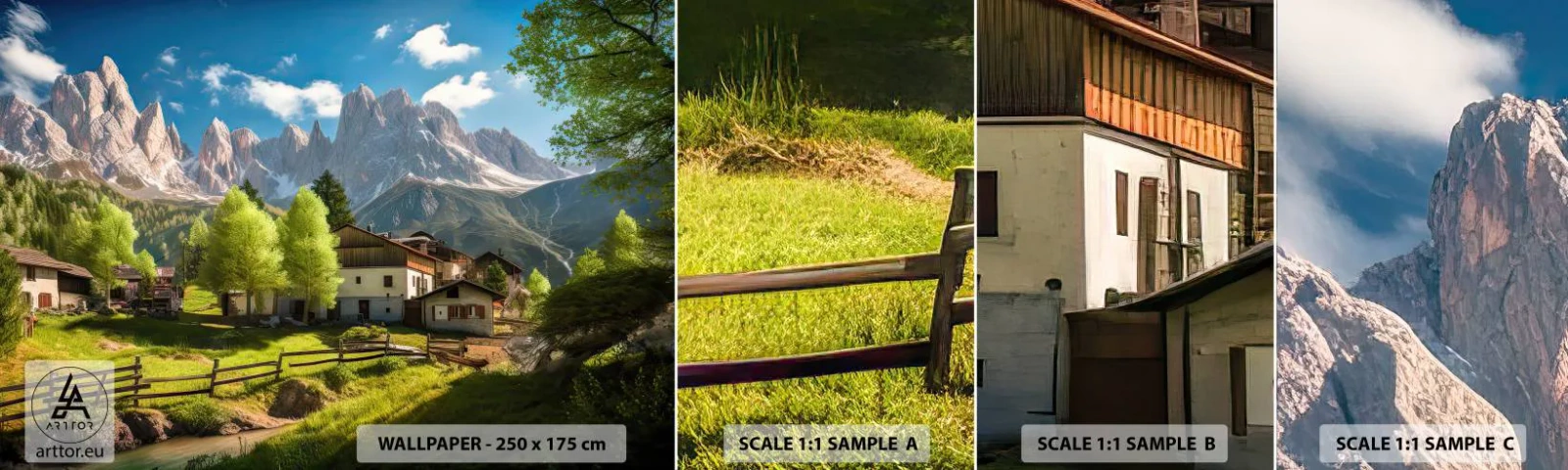 Échantillon De Papier Peint Standard Eco - Idylle alpine - Montagnes, Paysage, Alpes - 100x30 cm