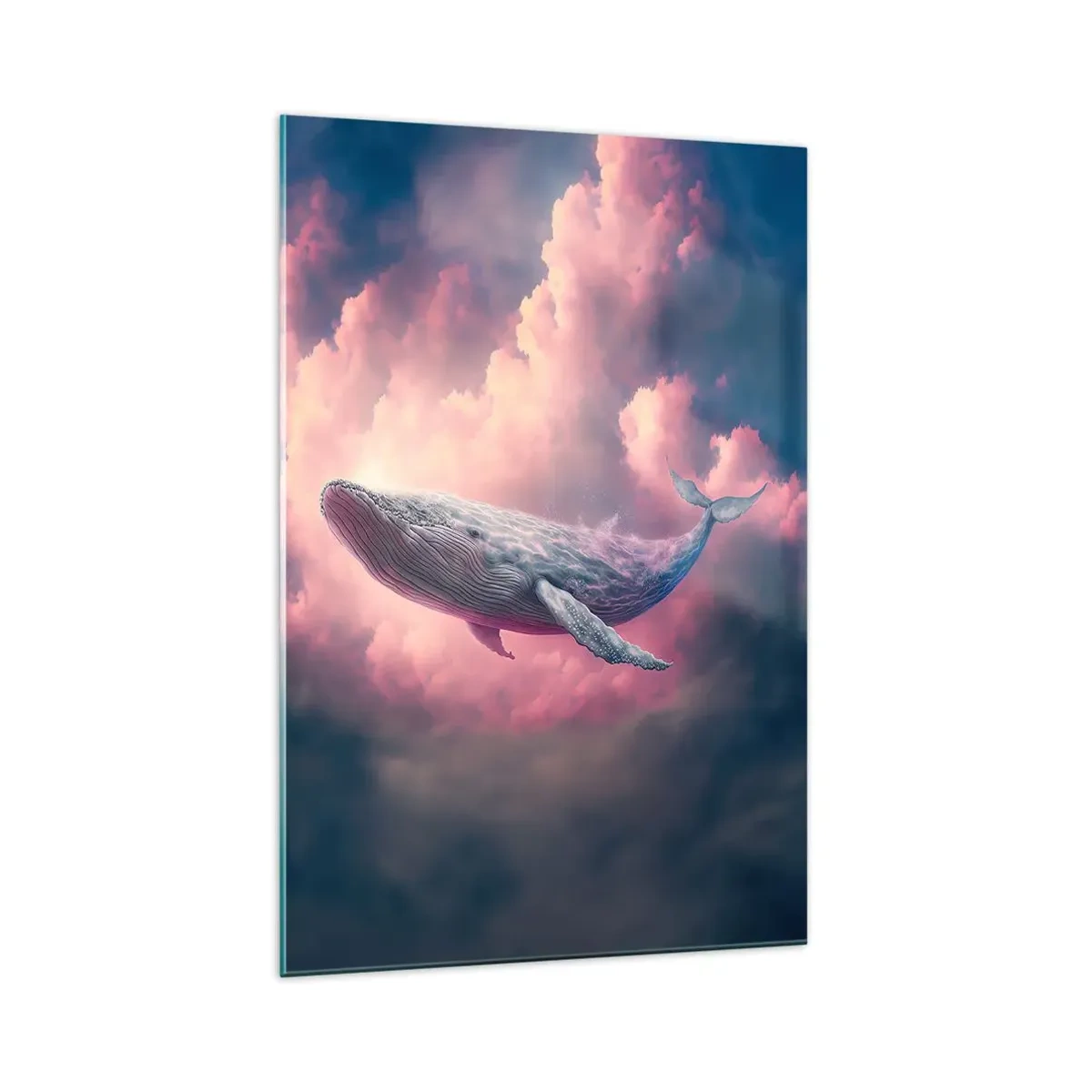 Impression sur verre - Image sur verre - Une baleine flottant dans les nuages au coucher du soleil - 70x100cm - Frottez-vous les yeux - Décoration murale moderne pour le salon et la chambre ARTTOR
