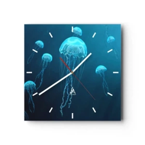 Horloge murale - Pendule murale - Méduses flottant dans les profondeurs de l'océan dans des tons bleus - 30x30cm - Danse océanique - Décoration murale moderne pour le salon et la chambre ARTTOR