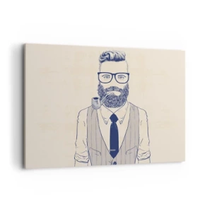 Impression sur toile - Image sur toile - Homme stylisé avec une barbe, une pipe et des lunettes - 100x70cm - Gai, masculin et à la mode - Décoration murale moderne pour le salon et la chambre ARTTOR