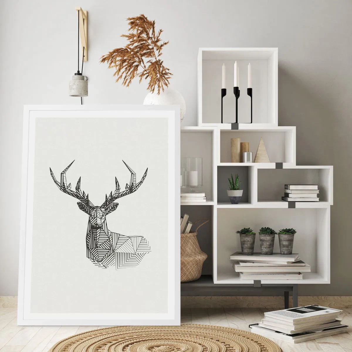 Affiche dans un cadre blanc - Poster - Cerf dans un style cubique - 40x50 cm