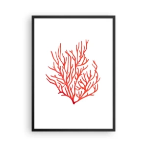 Affiche dans un cadre noir - Poster - Corail rouge sur fond blanc dans un style minimaliste - 50x70cm - Filigrane de corail - Décoration murale moderne pour le salon et la chambre ARTTOR