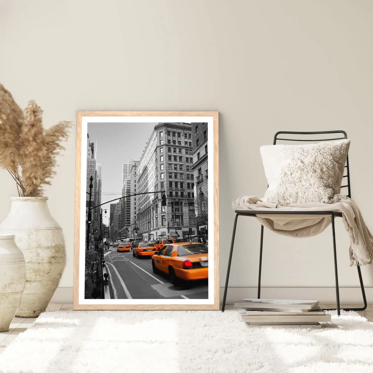 Affiche dans un chêne clair - Poster - Soleil des grandes villes - 70x100 cm