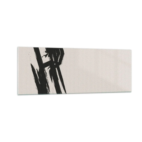 Impression sur verre - Image sur verre - Coups de pinceau dynamiques en noir sur fond clair - 140x50cm - Ruée imparable - Décoration murale moderne pour le salon et la chambre ARTTOR