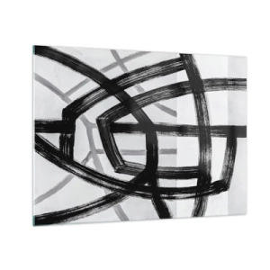 Impression sur verre - Image sur verre - Les coups de pinceau noirs et gris créent un réseau dynamique de lignes. - 70x50cm - Profondeur du bâtiment - Décoration murale moderne pour le salon et la chambre ARTTOR