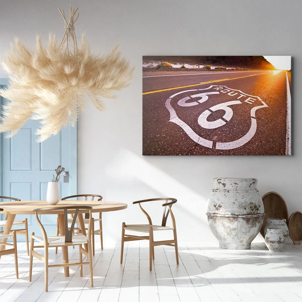 Impression sur toile - Image sur toile - Route 66 au coucher du soleil - 120x80cm - Célèbre Route 66 - Décoration murale moderne pour le salon et la chambre ARTTOR