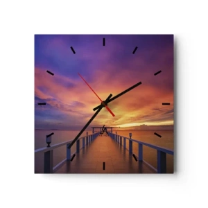 Horloge murale - Pendule murale - Une jetée menant à la mer au coucher du soleil - 30x30cm - Sans fin - Décoration murale moderne pour le salon et la chambre ARTTOR