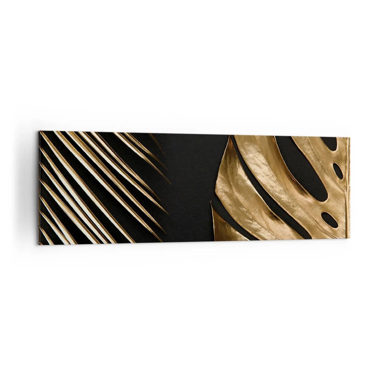 Impression sur toile - Image sur toile - Feuilles dorées sur fond noir - 160x50cm - Différent et tout aussi cher - Décoration murale moderne pour le salon et la chambre ARTTOR
