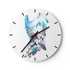 Horloge murale - Pendule murale - Aile artistique dans les tons bleu et blanc sur fond blanc - 30x30cm - j'ai besoin d'ailes - Décoration murale moderne pour le salon, la cuisine et la chambre ARTTOR