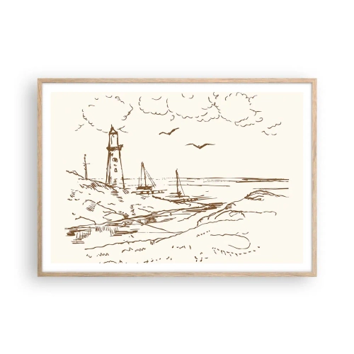 Affiche dans un chêne clair - Poster - Esquisse de souvenirs d'été - 100x70 cm