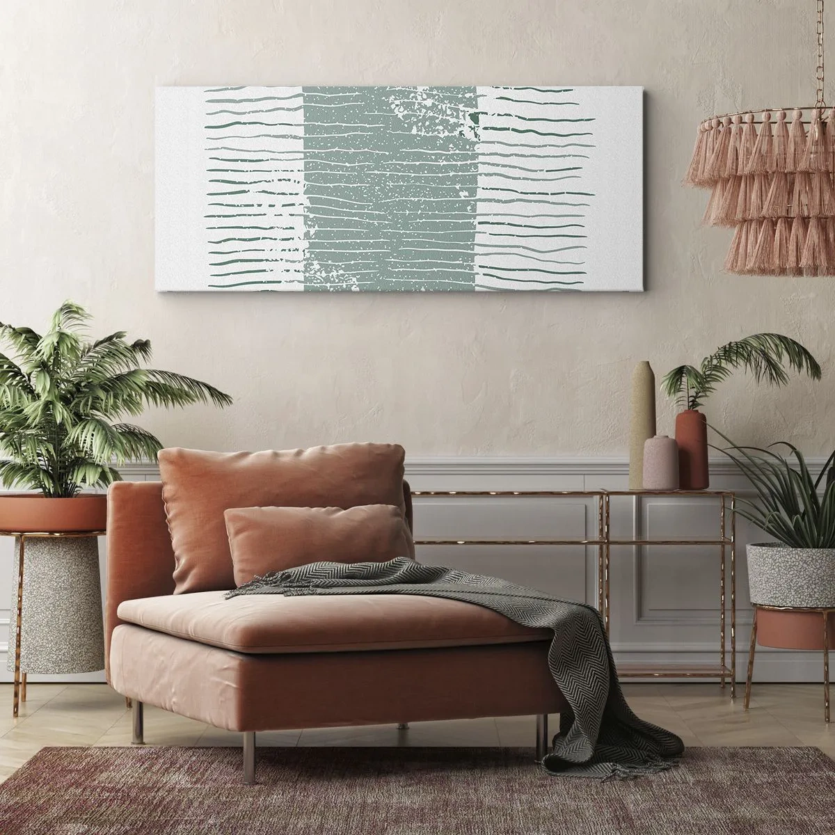 Impression sur toile - Image sur toile - Motif géométrique dans les tons vert mer et blanc - 140x50cm - Abstraction de la mer - Décoration murale moderne pour le salon et la chambre ARTTOR