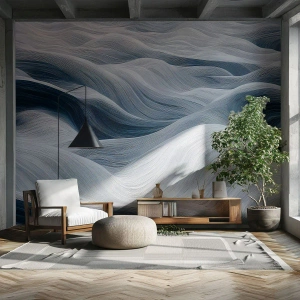 Papier Peint Photo Premium Sand - Vagues blanches et bleues - Polaire, Rouler, Vagues - 100x70 cm