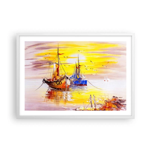 Affiche dans un cadre blanc - Poster - Un repos bien mérité au port - 70x50 cm