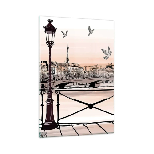 Impression sur verre - Image sur verre - Vue parisienne avec une lanterne et un pont - 80x120cm - Sur les toits de Paris - Décoration murale moderne pour le salon et la chambre ARTTOR