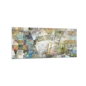 Impression sur verre - Image sur verre - Abstraction colorée avec des formes et des lignes géométriques - 120x50cm - Remaniement géométrique - Décoration murale moderne pour le salon et la chambre ARTTOR