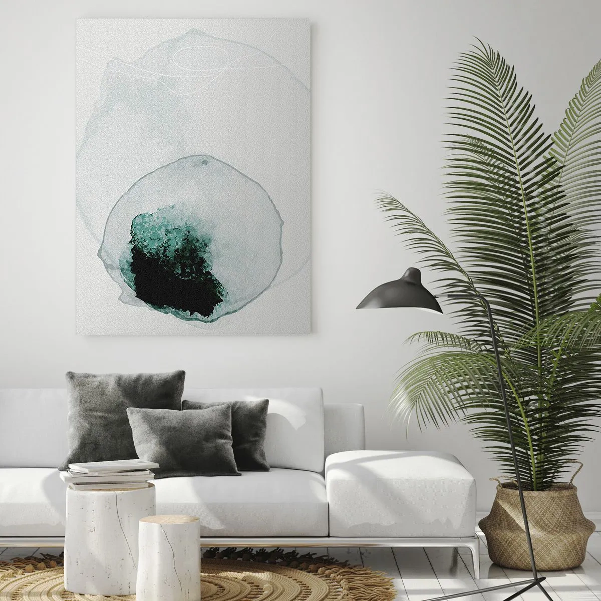 Impression sur verre - Image sur verre - Une forme abstraite ressemblant à une goutte d'eau dans des tons de vert. - 50x70cm - Dans une goutte d'eau - Décoration murale moderne pour le salon et la chambre ARTTOR