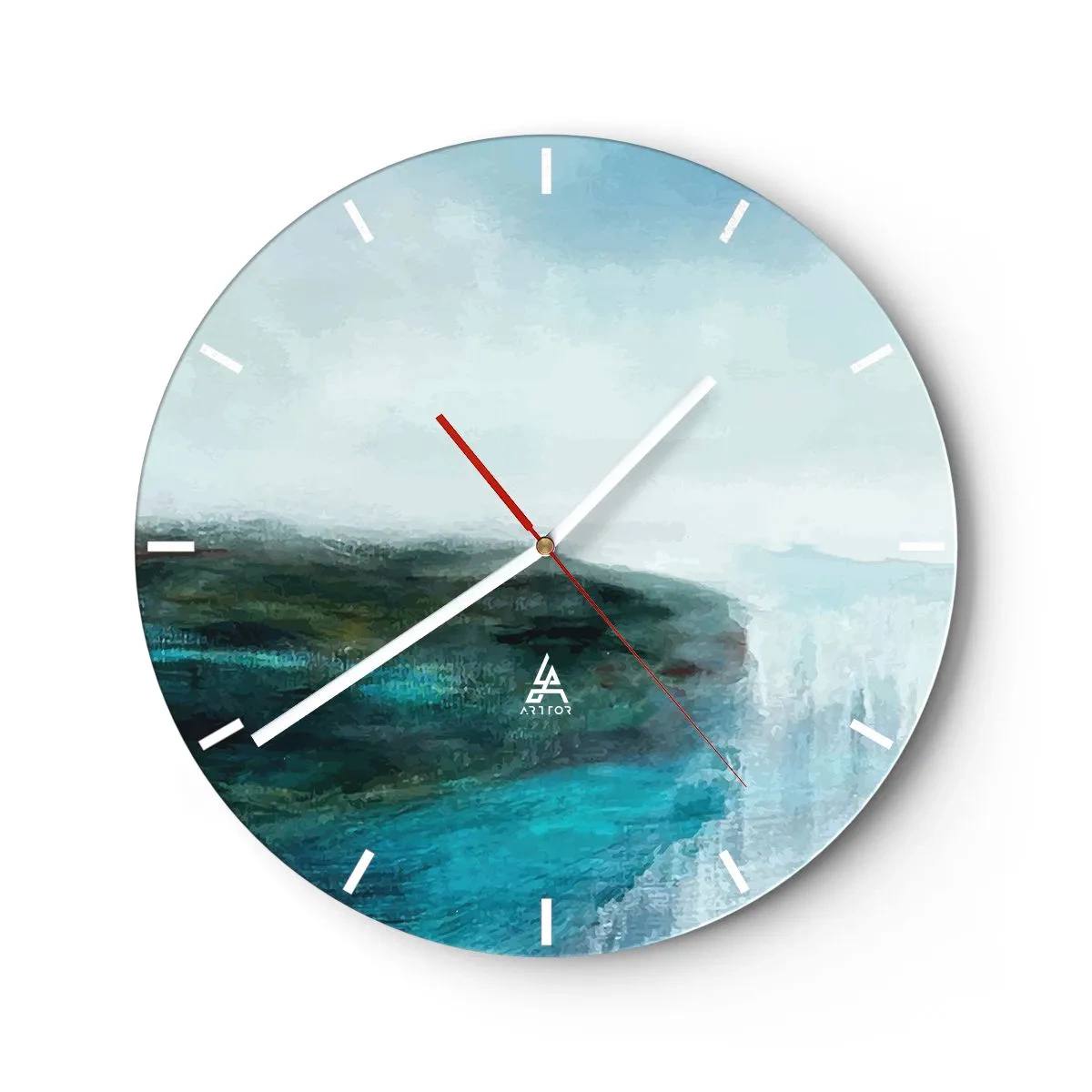 Horloge murale - Pendule murale - Un paysage marin avec une falaise aux tons turquoise et bleu - 30x30cm - Abstraction nautique - Décoration murale moderne pour le salon, la cuisine et la chambre ARTTOR