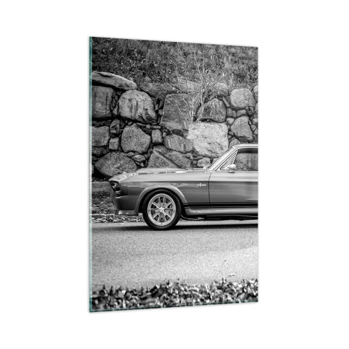 Impression sur verre - Image sur verre - Photo en noir et blanc d'une voiture classique - 80x120cm - Légende des années 60 - Décoration murale moderne pour le salon et la chambre ARTTOR