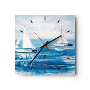 Horloge murale - Pendule murale - Yachts sur la mer bleue dans un style artistique - 30x30cm - Avec un ami à mes côtés - Décoration murale moderne pour le salon et la chambre ARTTOR