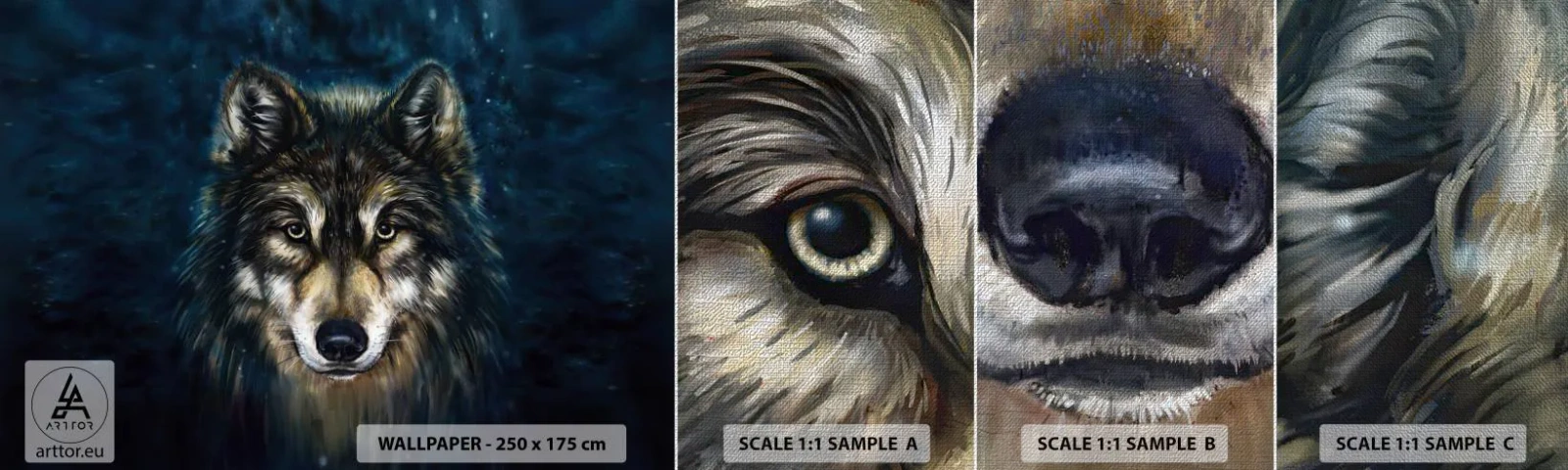 Échantillon de Papier Peint Premium Canvas - Alpha? Et oméga - Loup, Animaux, Peinture - 100x30 cm