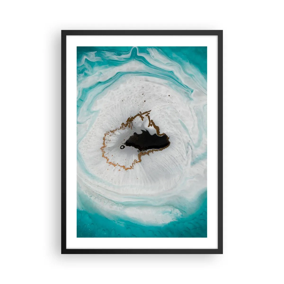 Affiche dans un cadre noir - Poster - Un motif abstrait dans des tons turquoise et blancs avec une touche d'or - 50x70cm - Pénétrer à l'intérieur - Décoration murale moderne pour le salon et la chambre ARTTOR
