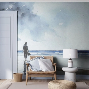Papier peint sur mesure Premium Sand - Conversation avec la mer - Solitaire, Homme, Côte