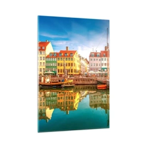 Impression sur verre - Image sur verre - Maisons colorées au bord des canaux de Copenhague - 80x120cm - Aussi lisse qu'un miroir au-dessus de l'eau - Décoration murale moderne pour le salon et la chambre ARTTOR