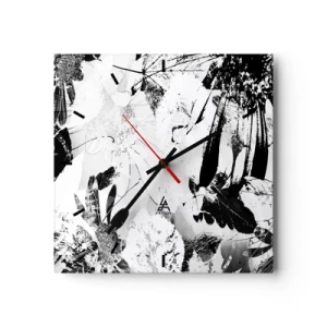 Horloge murale - Pendule murale - Fleurs abstraites en noir et blanc dans un style minimaliste - 30x30cm - Automne en négatif - Décoration murale moderne pour le salon et la chambre ARTTOR