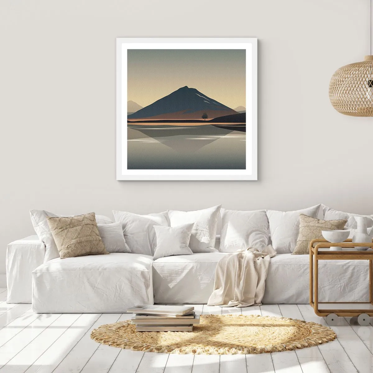 Affiche dans un cadre blanc - Poster - Reflet de miroir - 60x60 cm