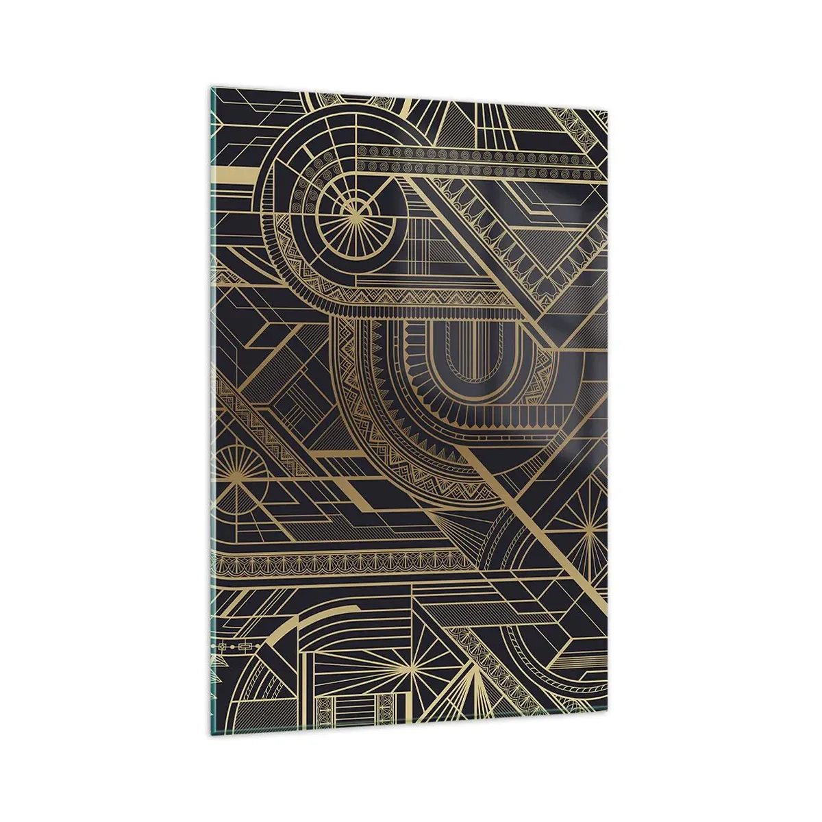 Impression sur verre - Image sur verre - Motifs géométriques dorés sur fond noir dans le style Art Déco - 80x120cm - Concept, idée, plan - Décoration murale moderne pour le salon et la chambre ARTTOR