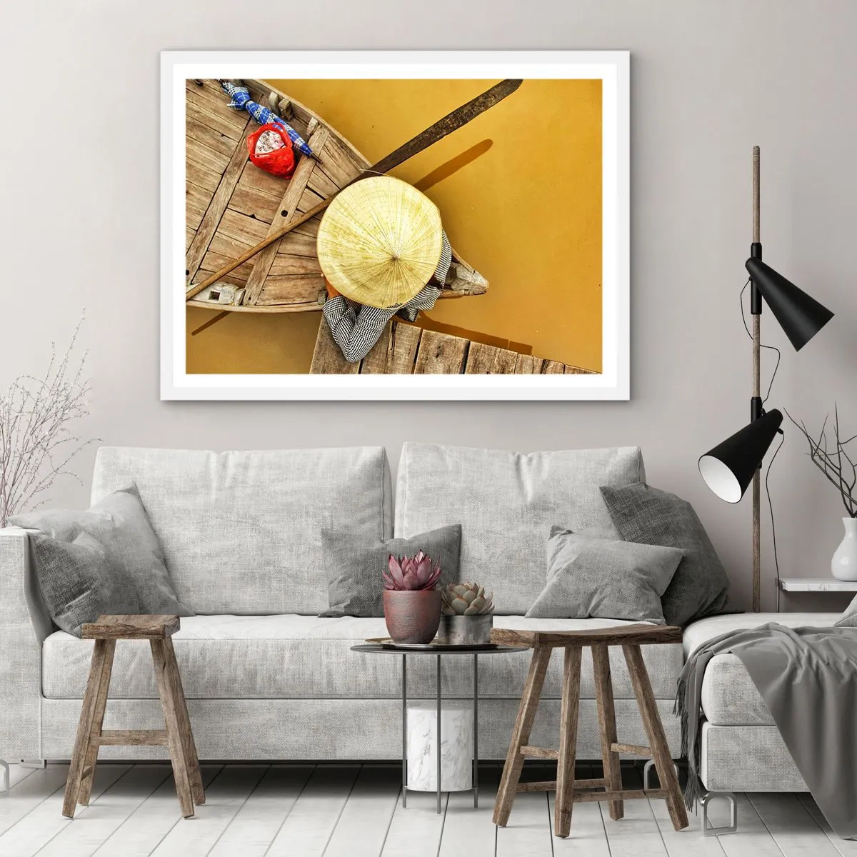 Affiche dans un cadre blanc - Poster - La vie sur le fleuve Jaune - 70x50 cm