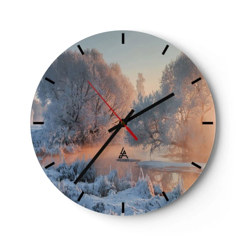 Horloge murale - Pendule murale - Paysage d'hiver avec des arbres gelés à l'aube - 30x30cm - Tout dans le soleil brille en cristal - Décoration murale moderne pour le salon, la cuisine et la chambre ARTTOR