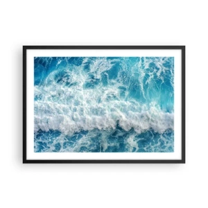 Affiche dans un cadre noir - Poster - Vagues océaniques dynamiques dans des tons de bleu - 70x50cm - Joyeusement et en sautant - Décoration murale moderne pour le salon et la chambre ARTTOR