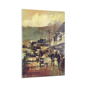 Impression sur verre - Image sur verre - Un paysage de rue dans un style pictural avec un motif de pont et de canal. - 50x70cm - La vie comme une richesse de gris - Décoration murale moderne pour le salon et la chambre ARTTOR