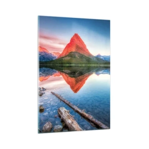 Impression sur verre - Image sur verre - Une montagne se reflétant dans un lac au coucher du soleil - 80x120cm - Chaleur et fraicheur - Décoration murale moderne pour le salon et la chambre ARTTOR