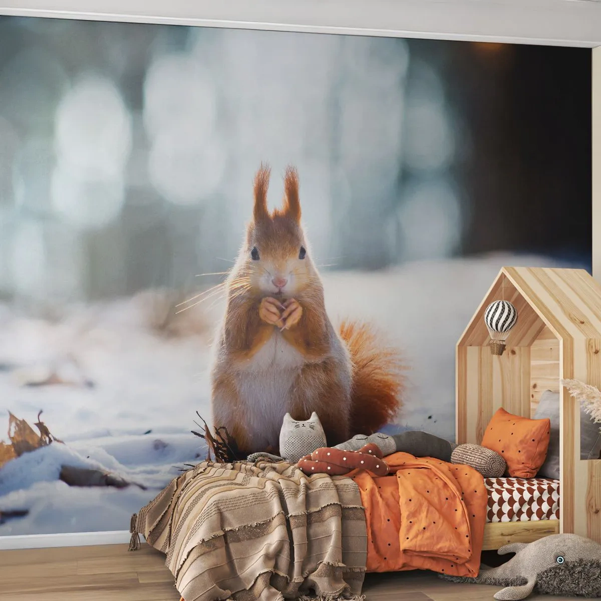 Papier Peint Photo Premium Canvas - Qu'est ce que tu regardes comme ça? - Animaux, Écureuil, Hiver - 250x175 cm