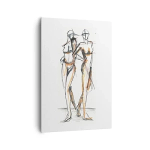 Impression sur toile - Image sur toile - Croquis artistique de deux silhouettes sur fond blanc - 70x100cm - Étude de la grâce - Décoration murale moderne pour le salon et la chambre ARTTOR