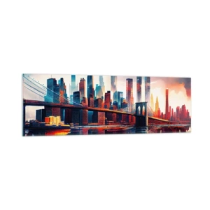 Impression sur verre - Image sur verre - Panorama de la ville de New York avec pont et reflet dans l'eau - 160x50cm - New York onirique - Décoration murale moderne pour le salon et la chambre ARTTOR